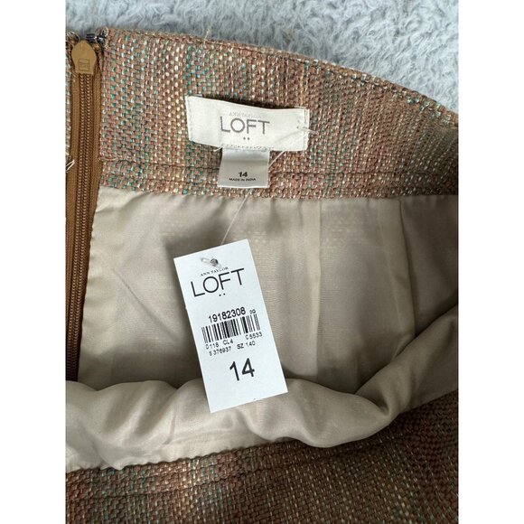Ann Taylor Loft Womens Woven Mini Skirt Sz 14 Brown Multi-Color Side Zipper NWT - Picture 5 of 12